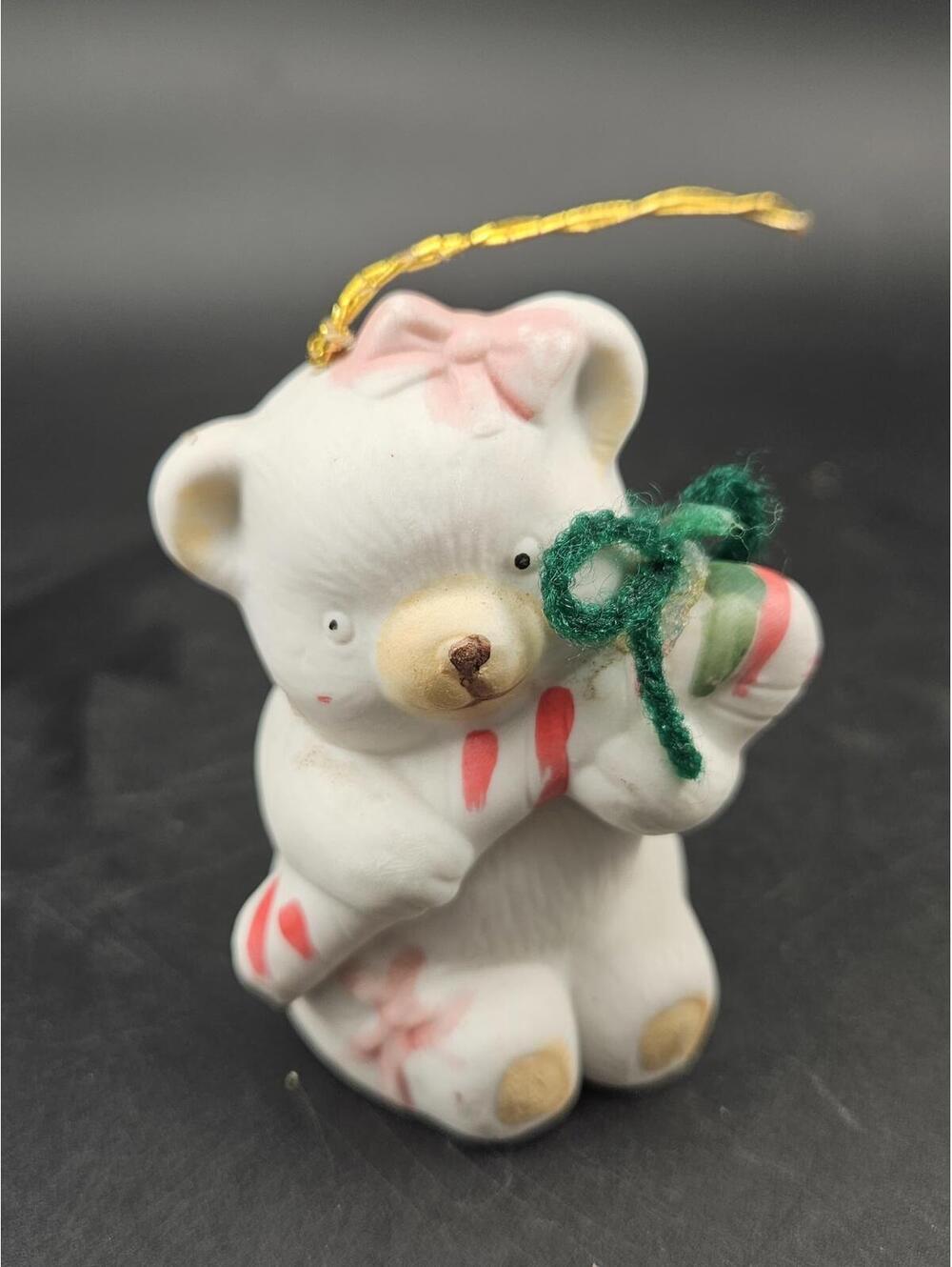 1986 BOA Bear Bell Christmas Ornament Kitsch Kidcore Candy Cane Taiwan R.O.C.